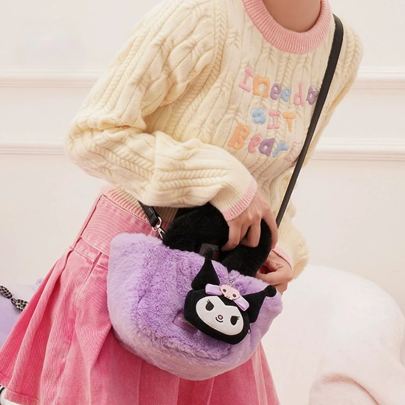 Sanrio Kawaii Anime Kuromi Plush Series Cute Cartoon Versatile Underarm Bag Single Shoulder Bag Outgoing Commuting Handbag Gift