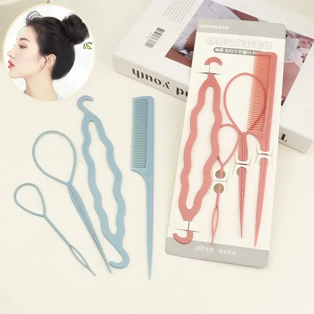 

4Pcs/Set Women Lazy Hair Weaving Tool Professional Girl Plastic Needle Ponytail Holder Bun Head Wedding Hair Braid Styling Tools