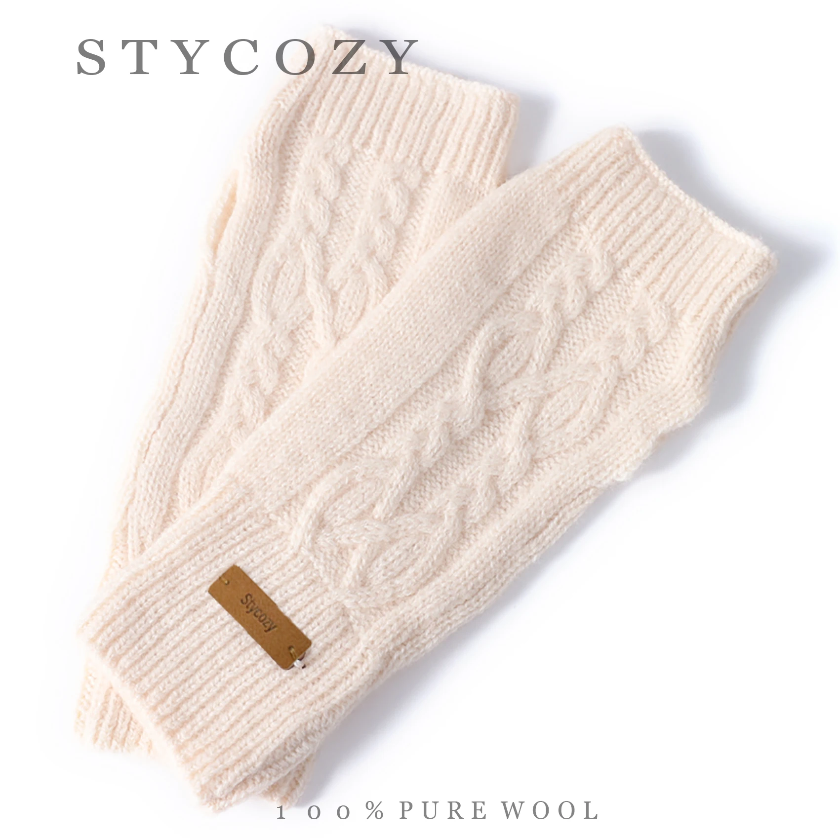Women 100% Wool Solid Knitted Gloves Winter Unisex Warm Fingerless Mittens Female Thumb‑Hole Arm Warmer Layer Thermal Arm Guards