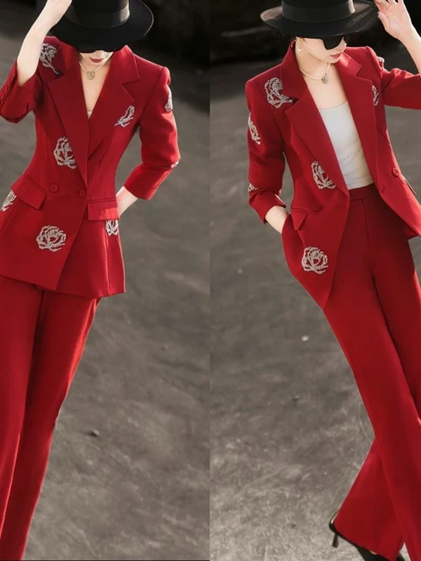 Elegancki dwuczęściowy komplet: wysokiej jakości, ciężki materiał, elegancki, uniwersalne spodnie, profesjonalna odzież robocza, poliester, długi rękaw...