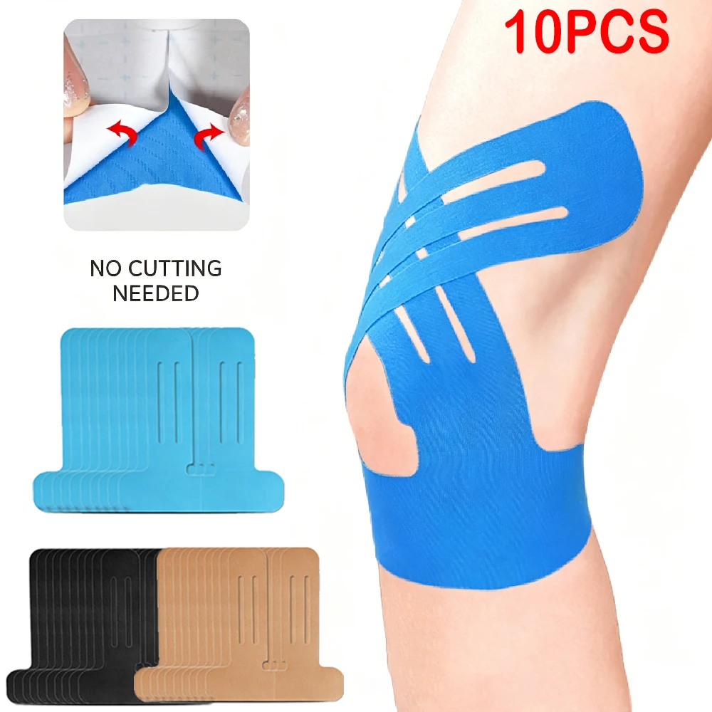 10PCS Precut Kinesiology Tape for Knee,Breathable Elastic Athletic Muscle SupportTape,Latex-Free Sports Bandage for Runner’sKnee