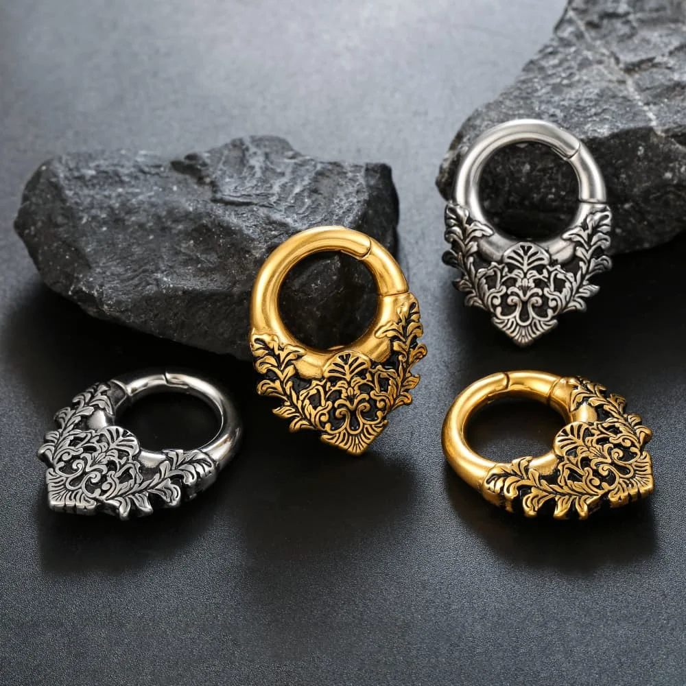 Giga 1/2Pcs Vintage 5mm(4g) Floral Ear  Ear Weights Hanger Stainless Steel Gauges Earlobe Stretched Body Piercing Jewelry