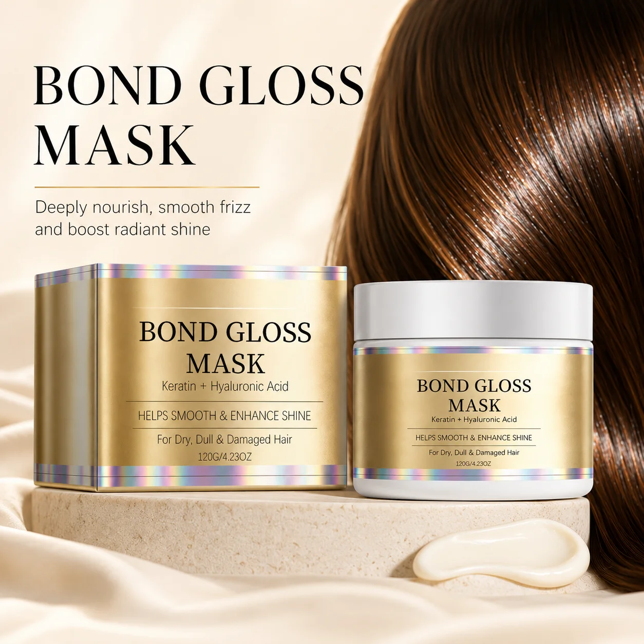 Bond Gloss Hair Mask With Keratin & Hyaluronic Acid Repair Dry Damaged Hair Help Support Stronger Smoother Shinier Looking Hair