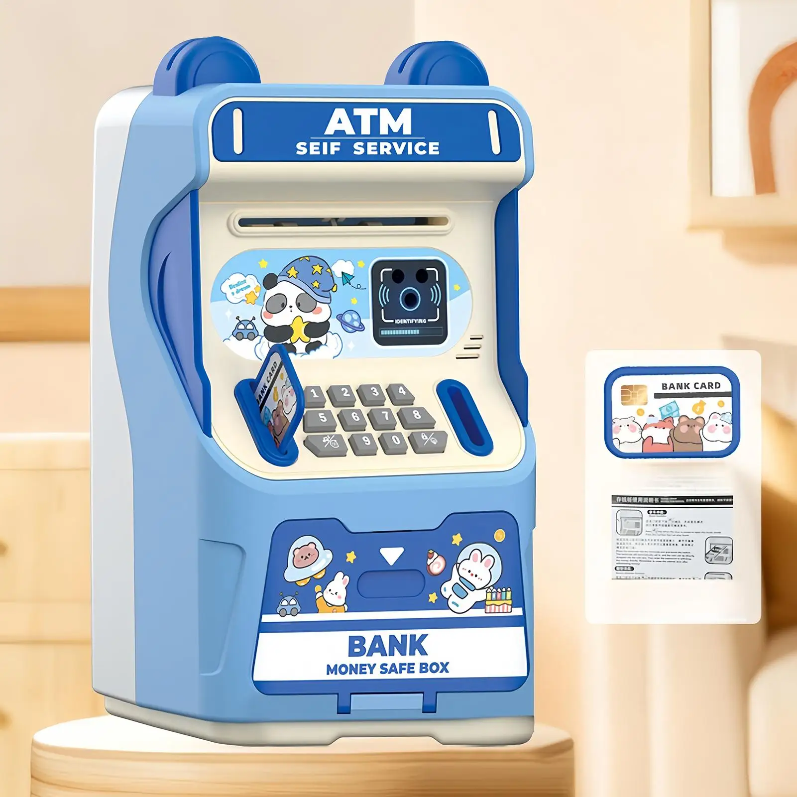 Banque d'épargne ATM électronique avec musique reconnaissance faciale banque ATM automatique roulante d'argent pour garçons filles maison préscolaire