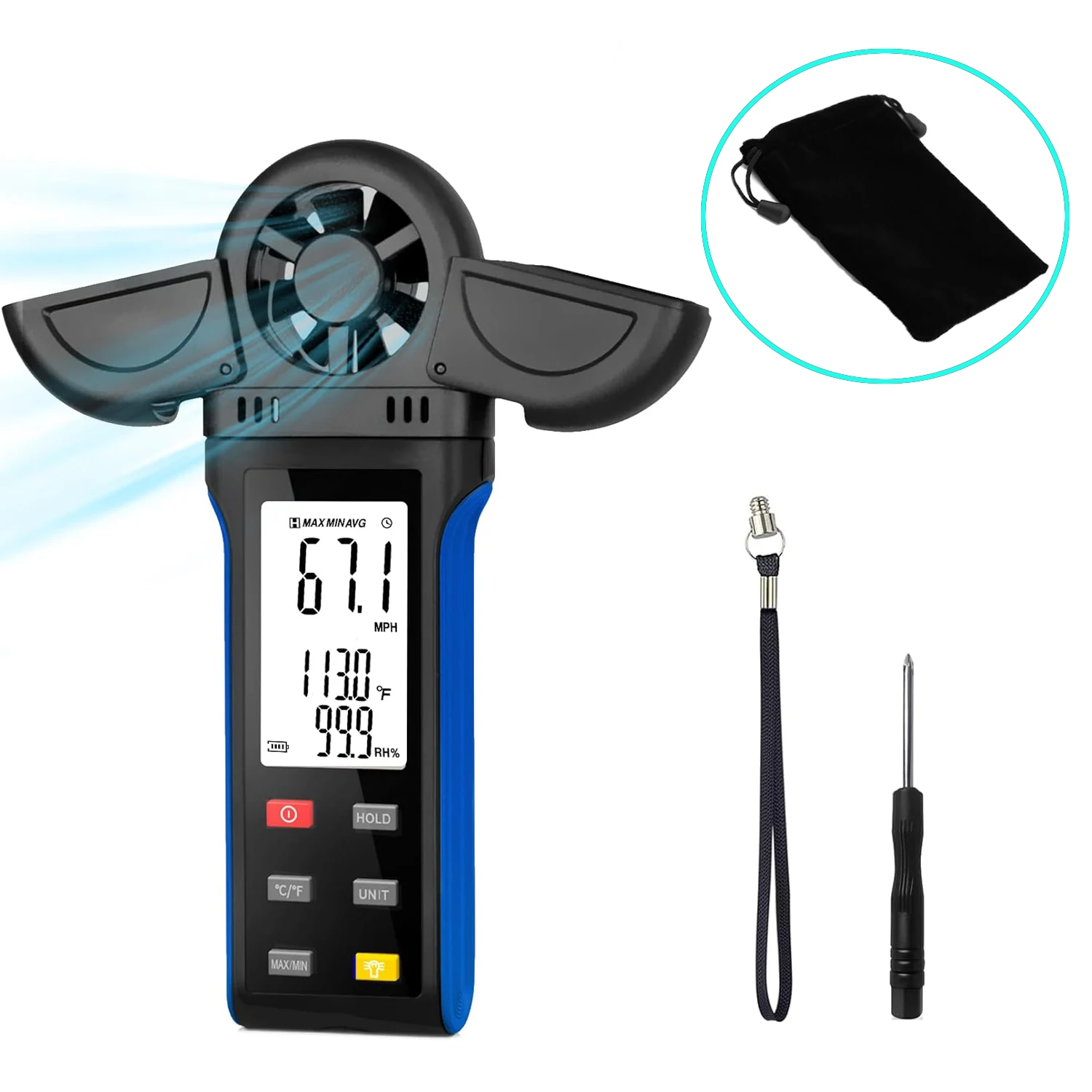 Holdpeak Handheld Anemômetro com 270 ° Detector Rotativo e Vane Cover Medidor Digital de Velocidade do Vento Cfm para Hvac Tiro Golf