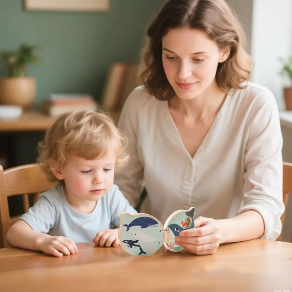 Marine Animals Illustration Montessori Baby Book Early Learning Home Educational Wooden Boo Durable Construction Wooden Material