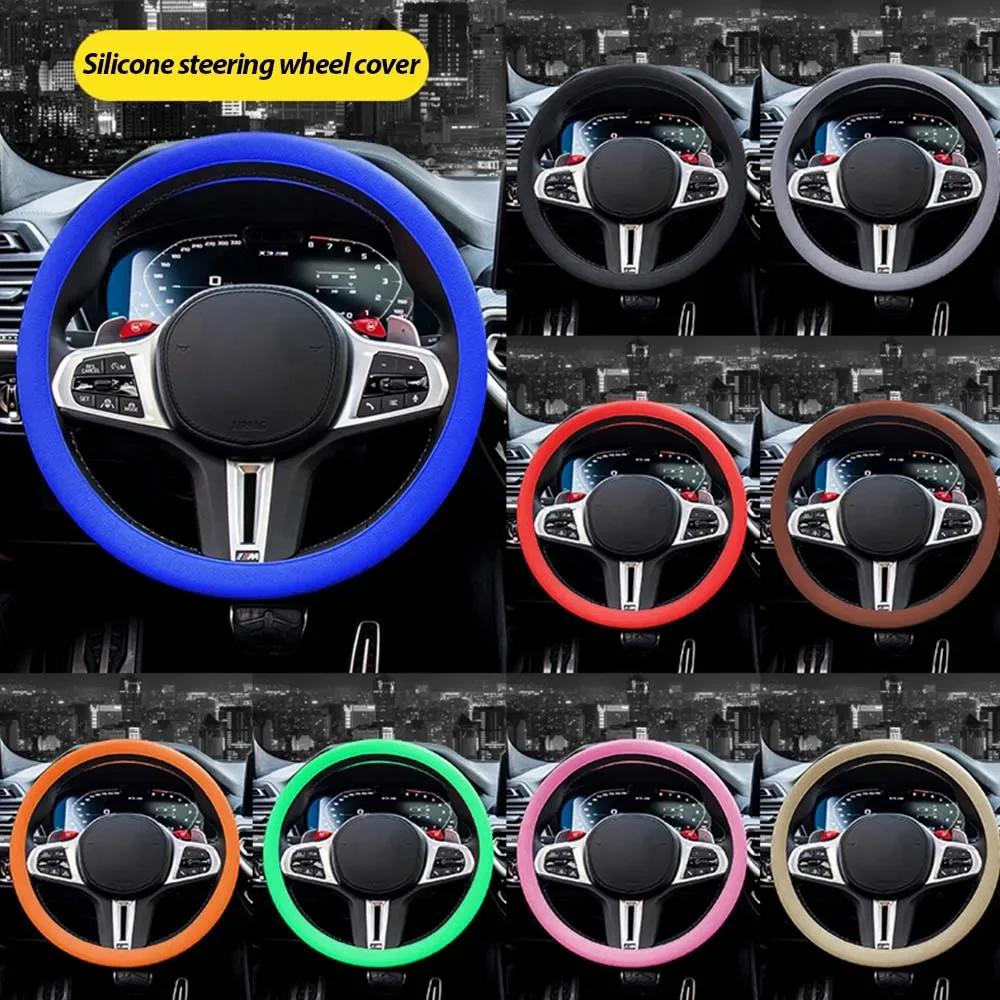 Car Silicone Steering Wheel Cover Soft Wear-resistant Non-slip Steering Wheel Auto Protective Shell Covers Accessories image 3