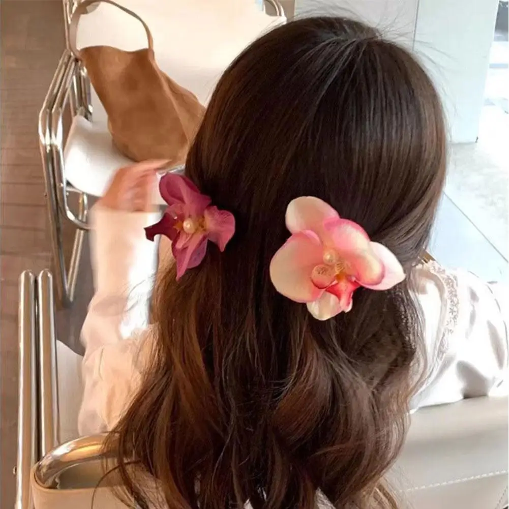 Coreano dolce Phalaenopsis fiore tornante 2024 nuova moda stile boemia Design panno floreale perla fermaglio per capelli mollette copricapo