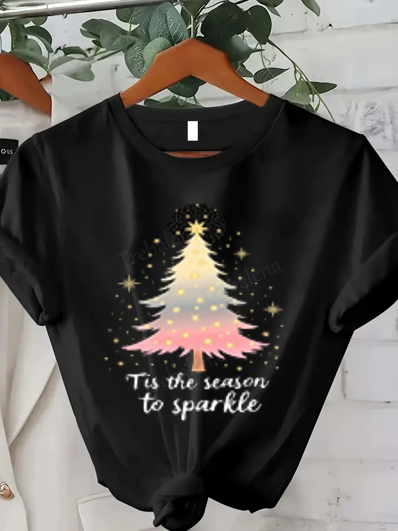 T-shirt femme Sparkle T-shirt arbre de Noël pour femme, style vacances festif