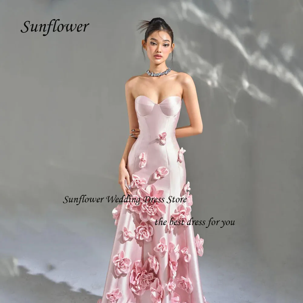 Sunflower Sweetheart Evening Dress 2023 3D Appliques Slim Backless Satin Pleat Mermaid Prom dress Floor-Length Party Dress