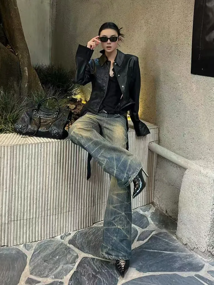 Niebieskie dżinsy damskie Vintage High Waisted Cargo Straight Summer NEW Casual Big Size Wide Leg Denim Baggy Pants Y2K Spodnie damskie