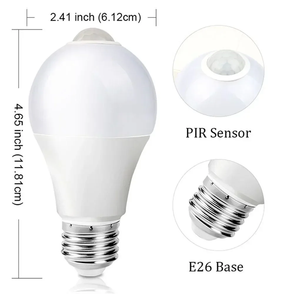 Ampoule à capteur LED E26 E27 PIR 10W, économie d'énergie, 2700K, blanc chaud, 5700K, couleur lumière du jour, Induction infrarouge pour porte A60