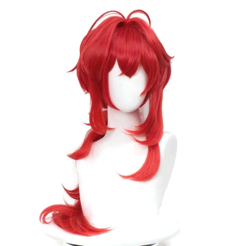 Genshin impact dilunc cosplay 60cm parrucca rossa lunga cosplay anime parrucche cosplay parrucche sintetiche resistenti al calore Halloween