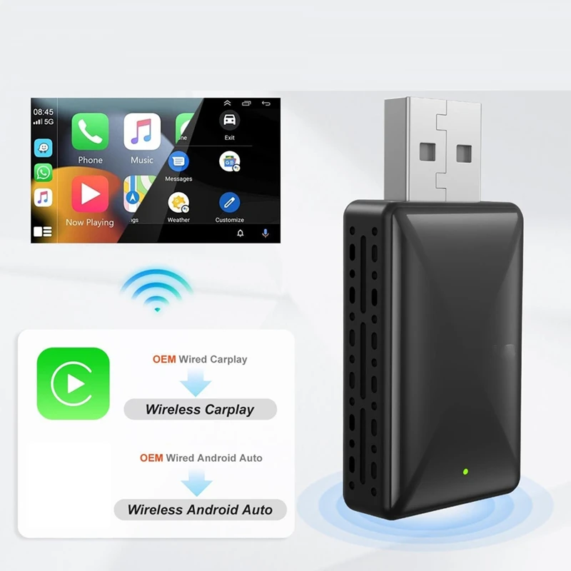 Adaptateur sans fil Android Auto et adaptateur Carplay sans fil, Plug and Play, dongle de voiture Abrts filaire à Carplay sans fil, 2 en 1