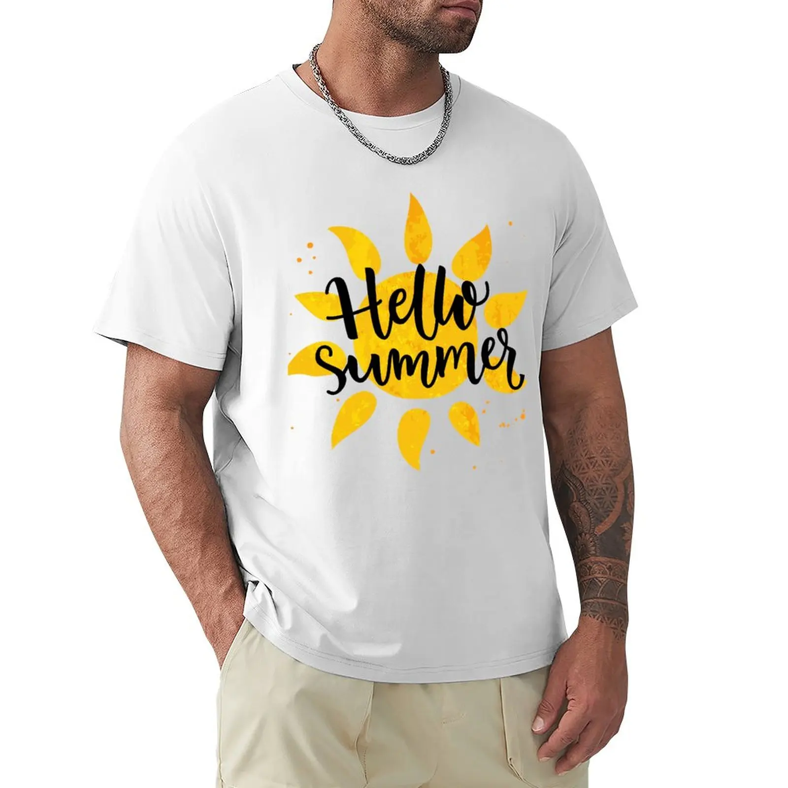 Camiseta estética Hello Summer masculina, camisas de algodão vintage, tamanhos personalizáveis