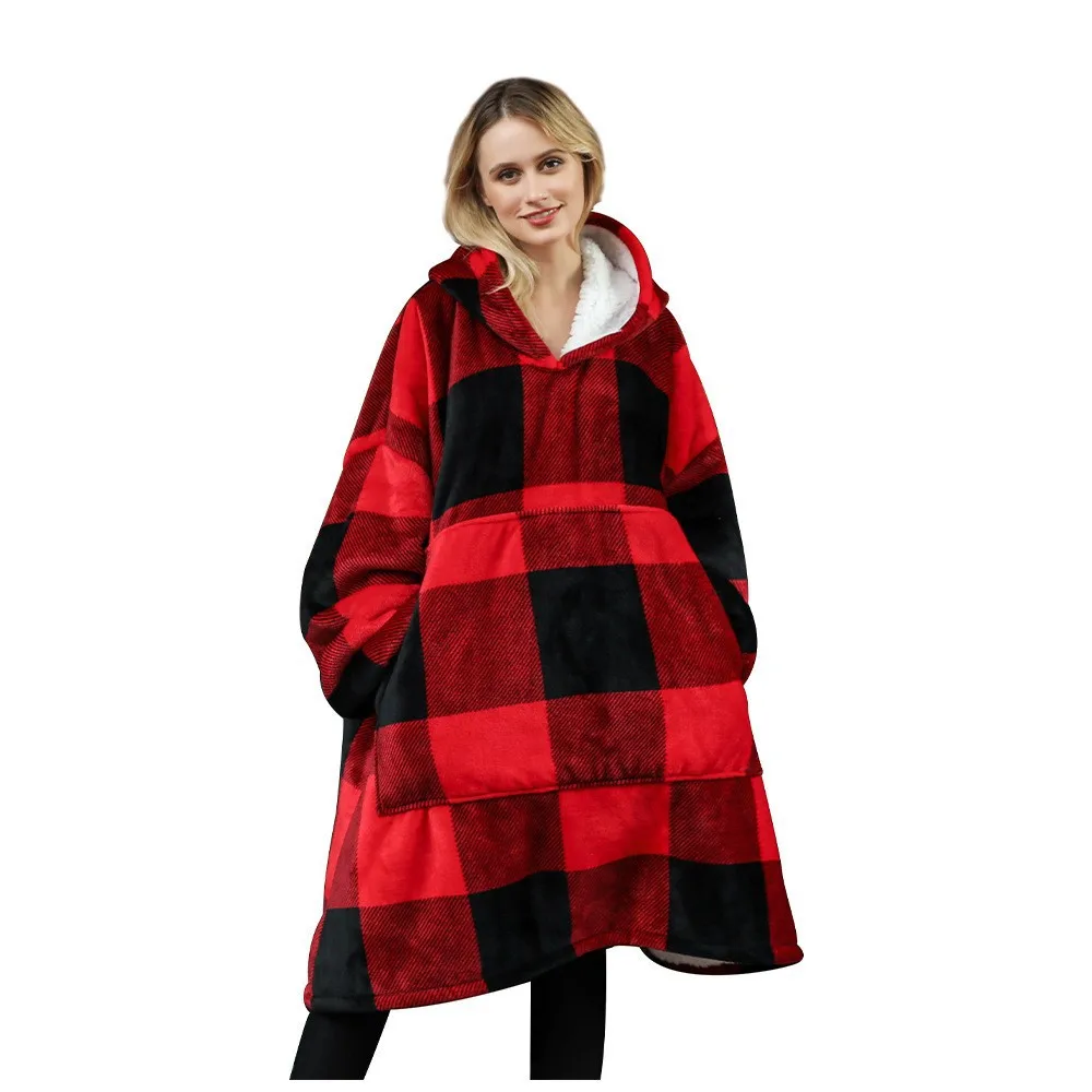 

UZSC Oversized Flannel Cotton Robe Gown Women Hooded Blanket Lady Nightgown Autumn Winter Thicken Hoodies Sleepwear Loungewear