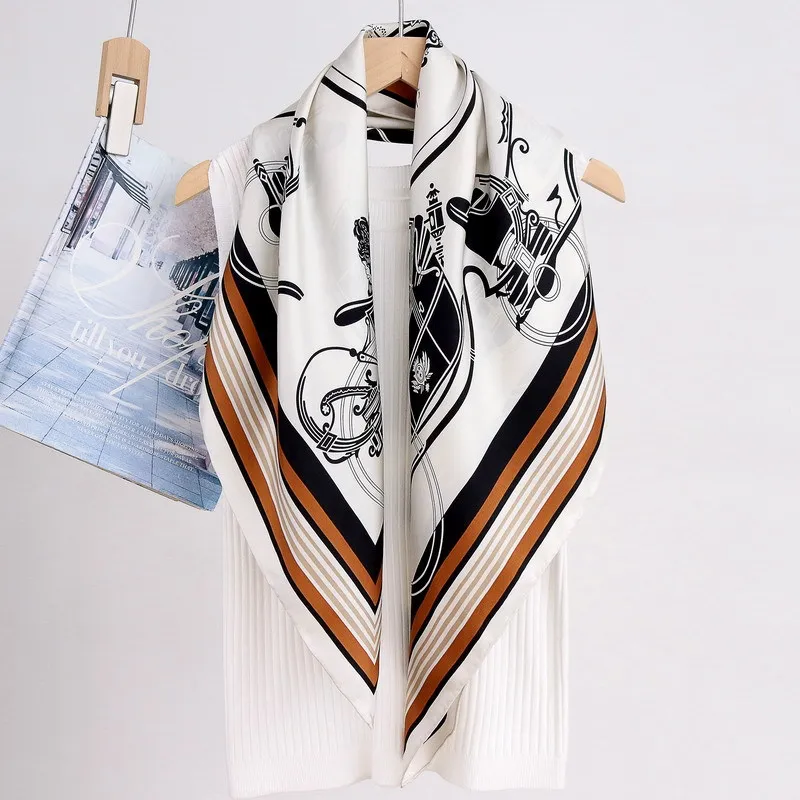 Twill Weave Mulberry Silk Large Square Scarf Light Luxury Women Elegant Soft Portable Travel Fashion Decor Neck Shawl Ornament