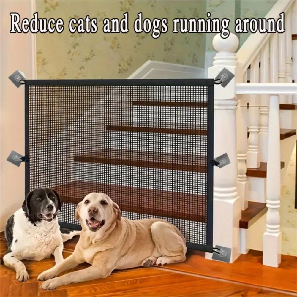 Pet Dog Barrier Fences With 6Pcs Hook Pet Isolated Network Stairs Gate New Folding Breathable Mesh Playpen For Dog Safety Fence