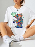 Summer Womans Cotton T-Shirts Kawaii OK Teddy Bear Graphic Prints Tees Fashion Casual Female Clothes Comfortable Street Tops