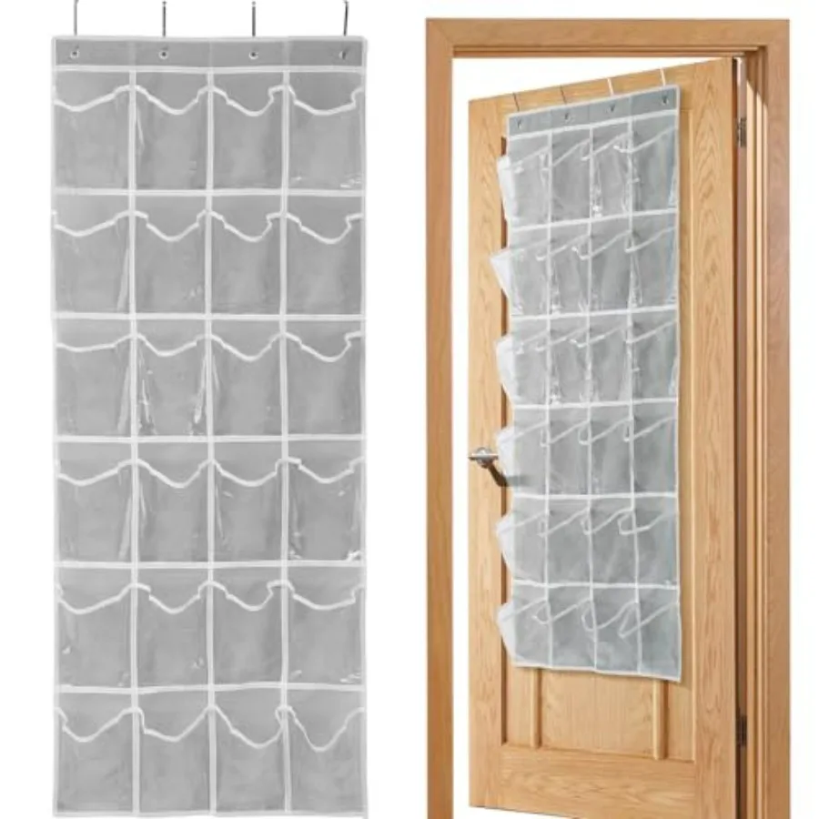 

Over the Door 24 Pocket Hanging Shoe Organizer, Space Saving Hanging Storage Holder, Gray, 64" X 19"