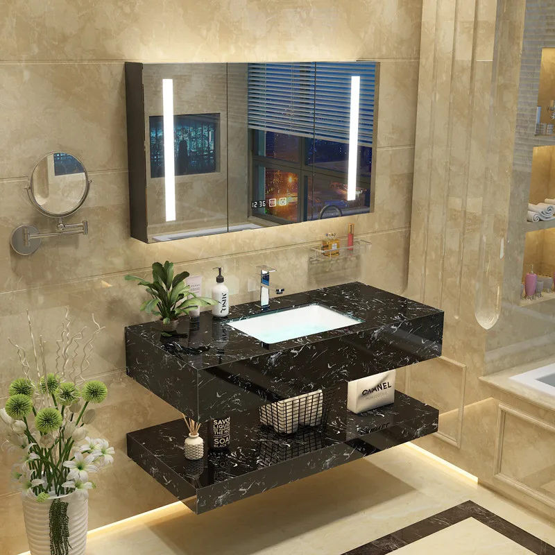 Simple Modern Bathroom Marble Bathroom Cabinet Combination Household Wall-mounted Washbasin, Washstand and Washbasin Pool