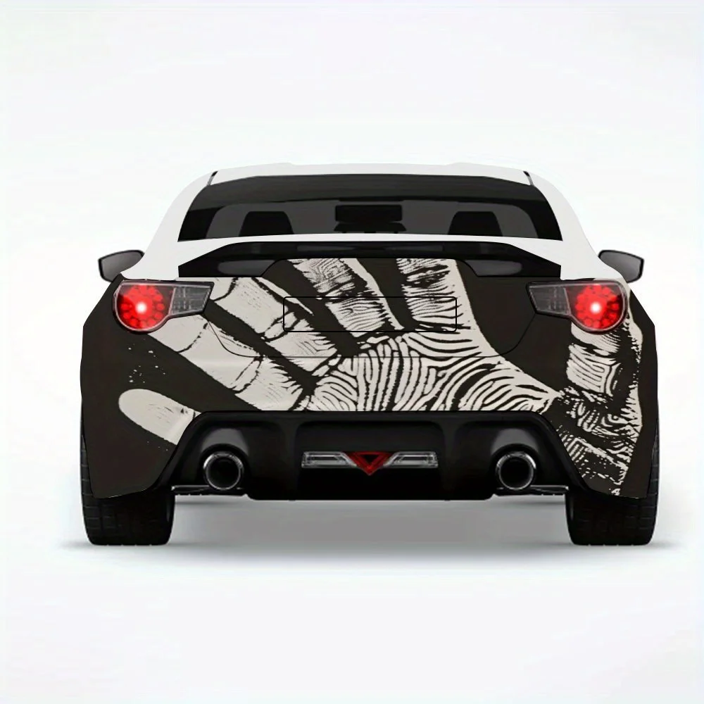 

Черно-белая автомобильная наклейка с принтом ладони - виниловая наклейка на заднюю часть автомобиля, водонепроницаемые самоклеящиеся виниловые наклейки для хвоста и бампера автомобиля