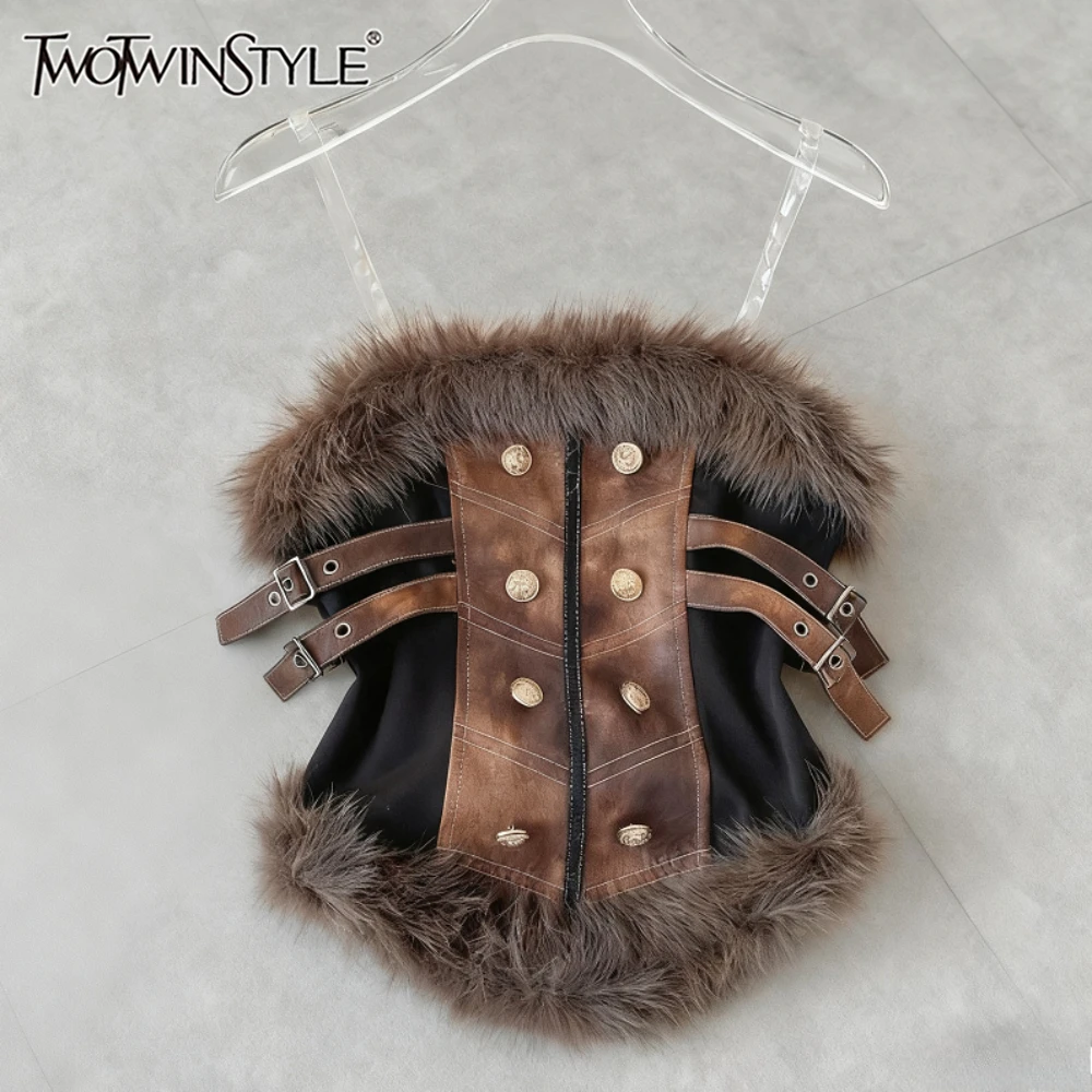 

TWOTWINSTYLE дизайнерские винтажные утягивающие жилеты для женщин без бретелек без рукавов зимний темпераментный жилет женский модный новый KVE550374