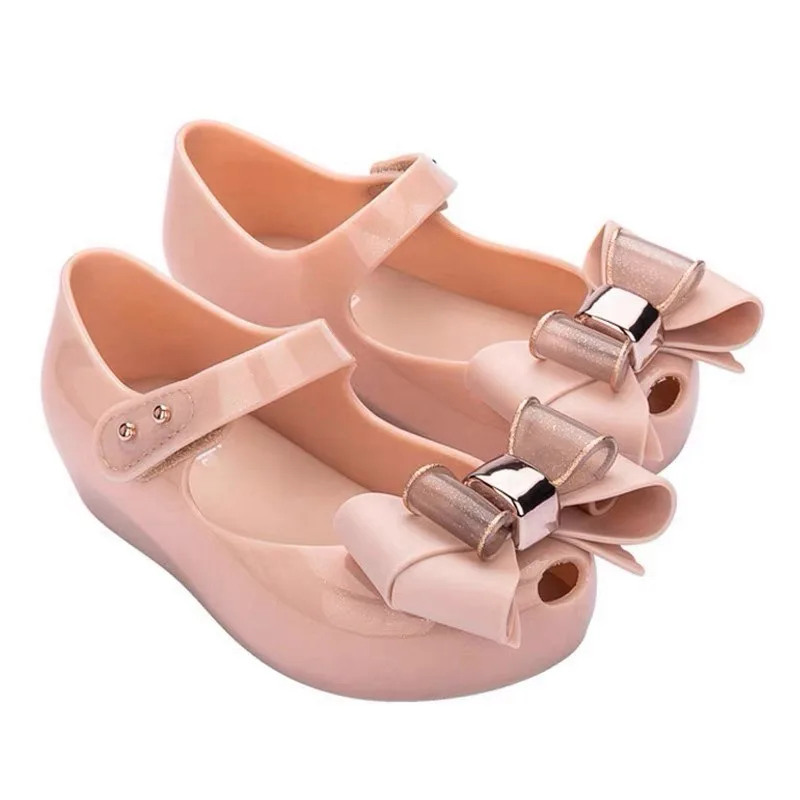 Mini Melissa Summer Spring Gilrs Sandals Children Single Jelly Shoes Sister\'s Fashion Big Bow Princess Flat Summer Beach Sandals