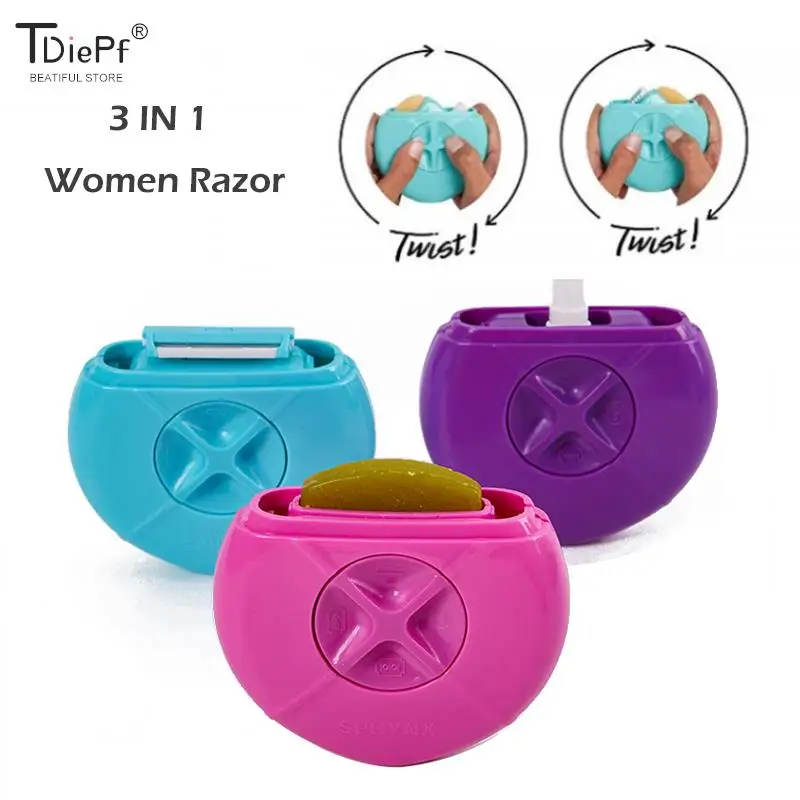 1set 3IN1 Travel And Portable Women's For Razor With Refillable Water Spray Bottle Moiturizing Bar Triple-blades For Women