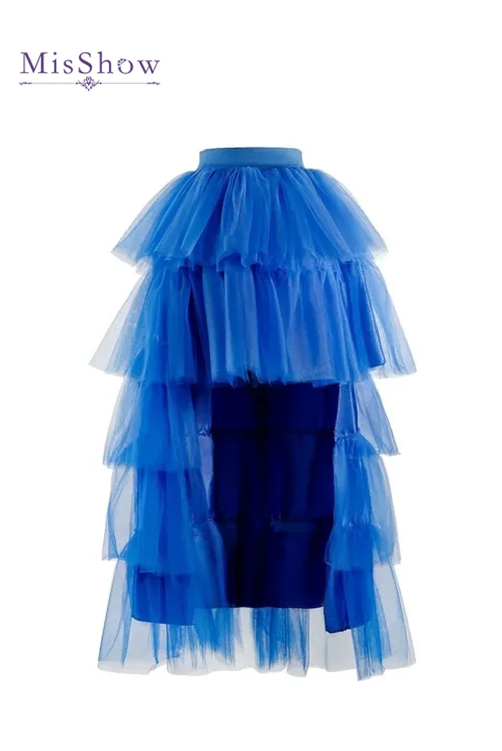 Koningsblauw Tule Rokken Vrouwen Elastische Taille Hi-Low Vrouwelijke Gelaagde Pluizige Prinses Speciale Gelegenheid Bruiloft Tutu Rok