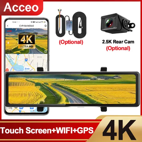 4K Mirror Driving Recorder WiFi Smart Rearview Mirror Optional 2.5K Rear Camera Support GPS Parking Mode Car DVR for Car Truck