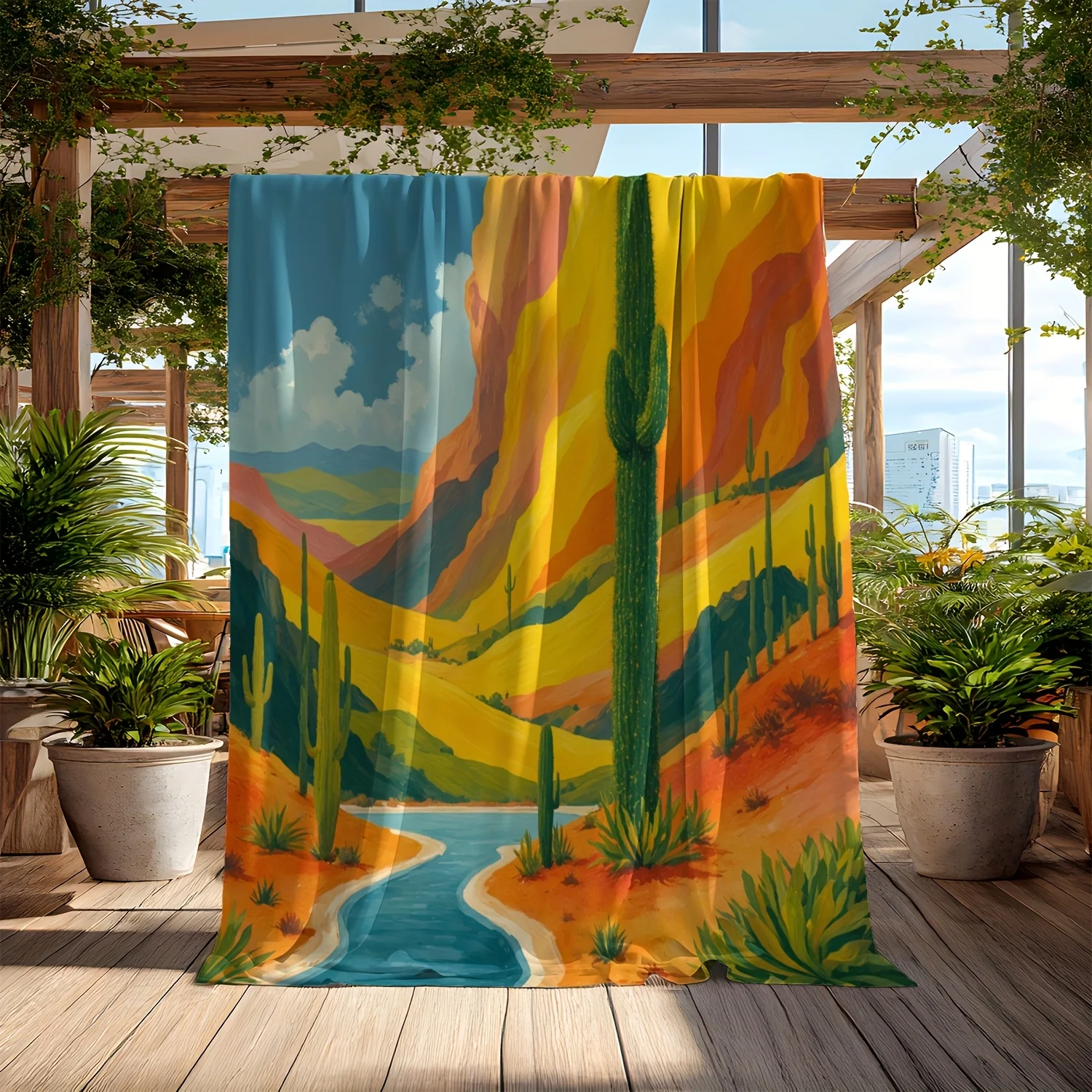 Vibrant Desert Landscape Throw Blanket Boho Southwest Art Tapestry for Couch Decor Home Gift