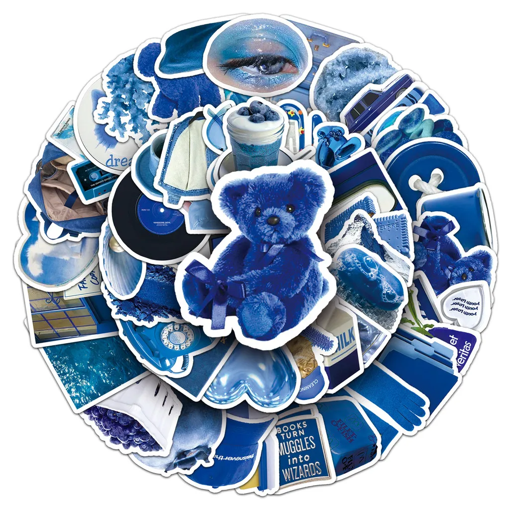 50Pcs Blue INS Style Journal Sticker Aesthetic Minimalist Decor for Phone/Laptop/Water Bottle Waterproof RecordingYourLife Store