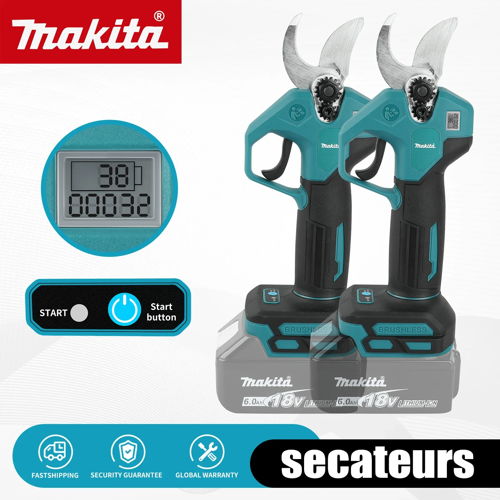 makita-18v-mpp569-brushless-electric-pruning-shears-garden-tool-cordless-electric-garden-scissors-with-led-display