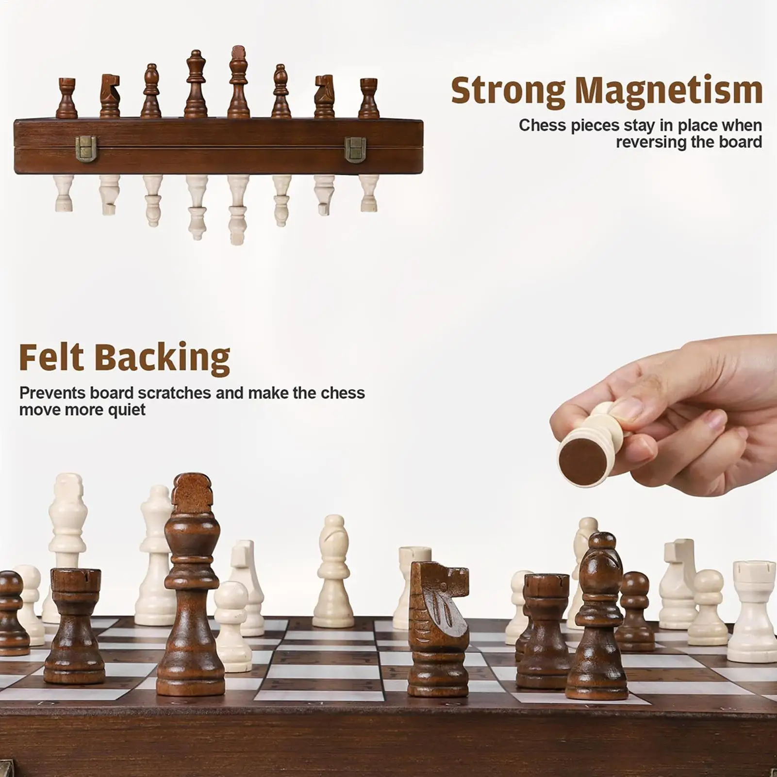 Chess Board Folding Design Magnetic Wooden Chess Set Travel Toys for Classroom Waiting Room Car Trip Home Outdoor Park Coffee