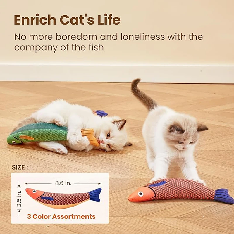 3pcs Saury Fish Cat Toys Crinkle Sound Plush Cat Toys Interactive Cat Kicker Toys for Indoor Kitten Cat Catnip Toy