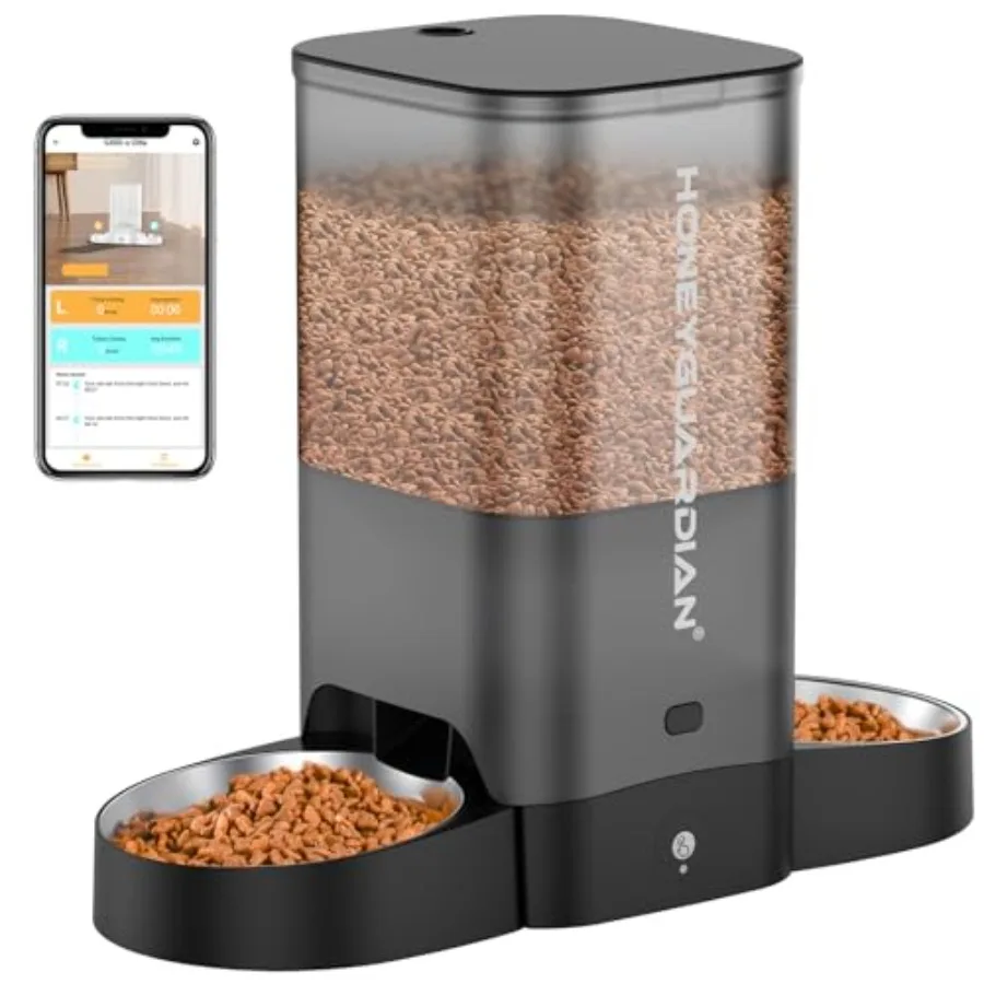 

5L Automatic Cat Feeder for Two Cats 5G WiFi Smart Feed Pet Feeder with Stainless Steel Bowl APP Control Dispenser Dual Power S
