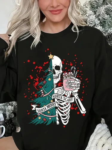 Imagen 2 del producto Sudadera con estampado de Pug de Feliz Navidad para mujer, jersey informal con cuello redondo, Top para fiesta navideña de otoño/invierno, regalo de Navidad