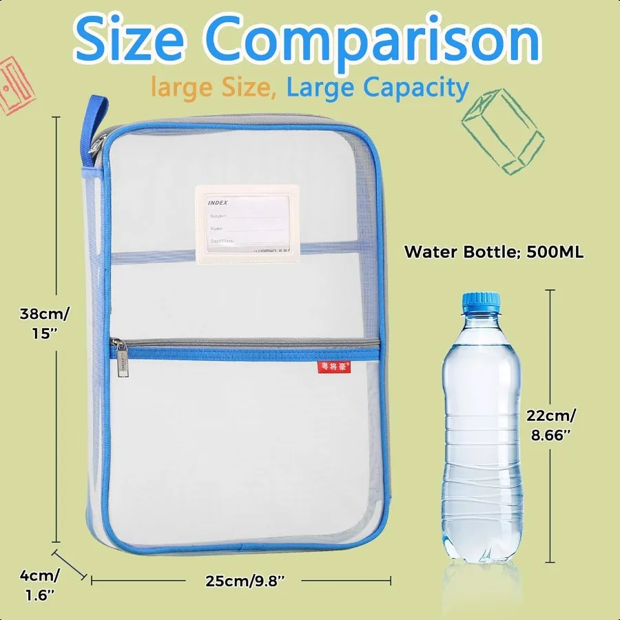 حقيبة شبكية بسحاب 14.8 × 10.8 في مجلدات ملفات نايلون شفافة خفيفة الوزن مقاس A4 منظم مستندات متعدد الطبقات
