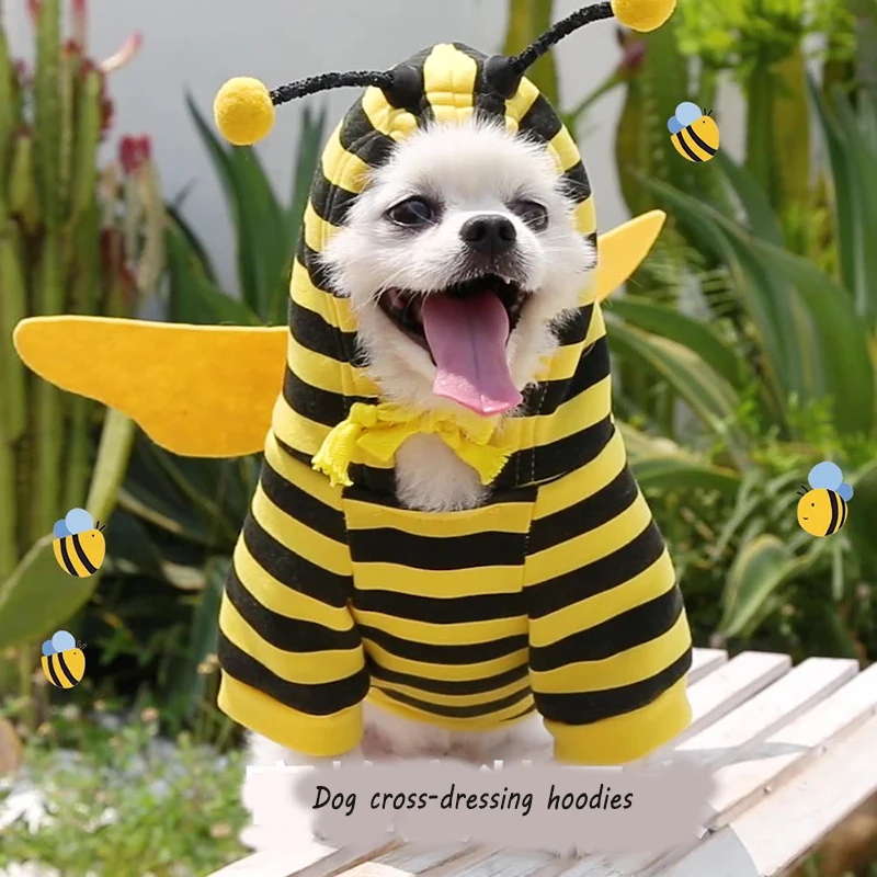 

Cute Dog Stripe Hoodies Dog Clothes in Bees Cartoon Bipod Dog Bee Costume Dog Winter Clothes Pet Supplies Dropshipping