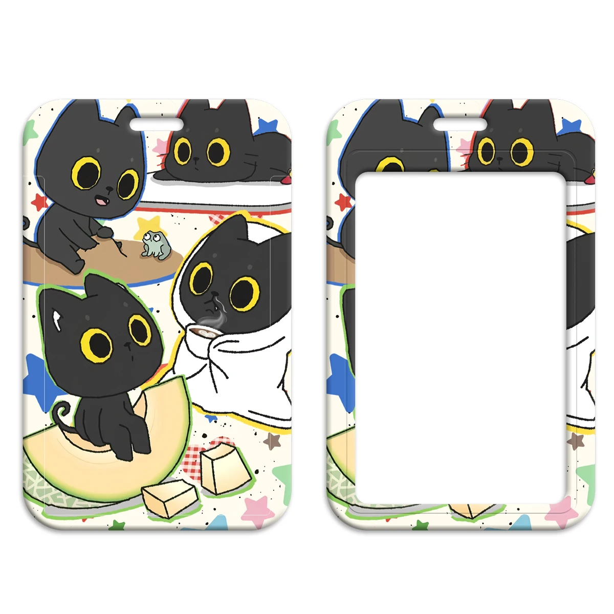 Cartoon Black Cat Lanyard Neck Strap Keychain Card Cover Badge Holder Mobile Phone Hang Rope Keyring Cosplay Accessories Gifts