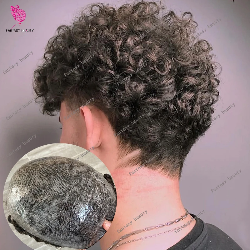 

18 мм кудрявые накладные ресницы Cool Brown # Мужской парик-накладка из 100% искусственного волоса (полиуретан) черно-серого цвета, тонкий, прочный, для замещения волос