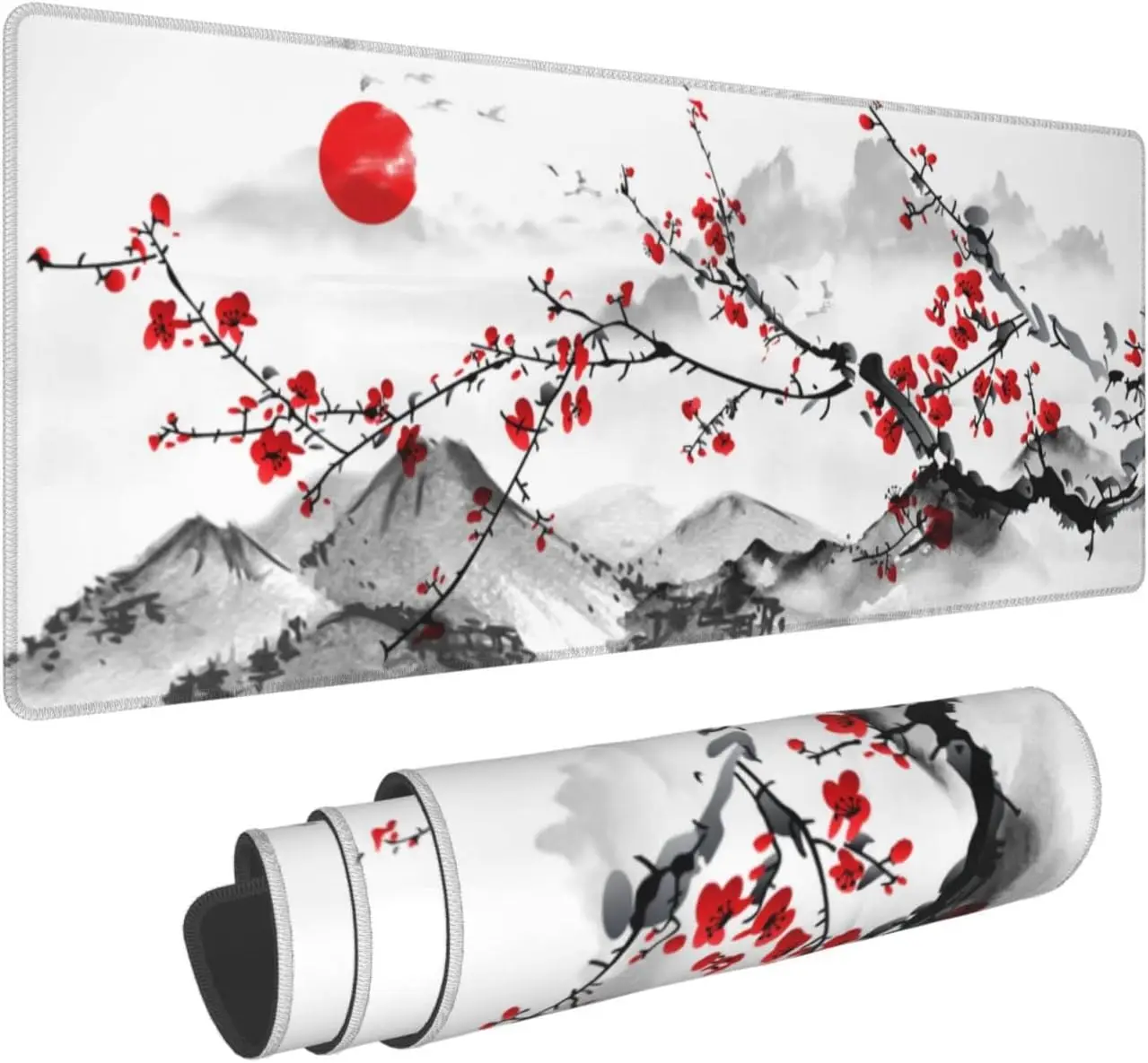 

Watercolor Cherry Blossom MousePad Desk Japan Sakura Mousepad Large NonSlip Rubber Base Keyboard Mat Edges for Gaming and Office