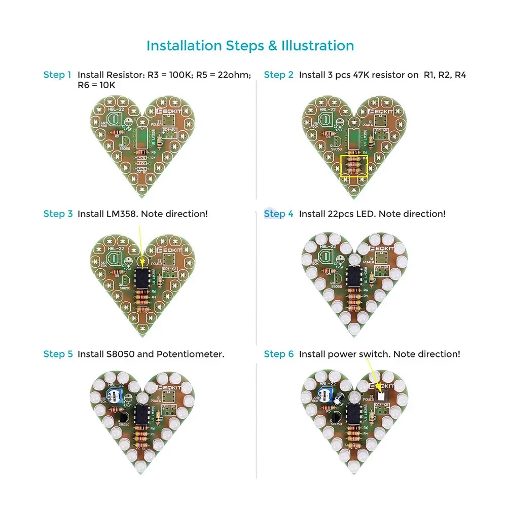 4 Stuks Diymore Hartvorm Led Knipperlicht Diy Kit Met Pcb Dc 4-6V 4 Kleur Beschikbaar Voor Soldeer Kit Praktijk Learning Kit