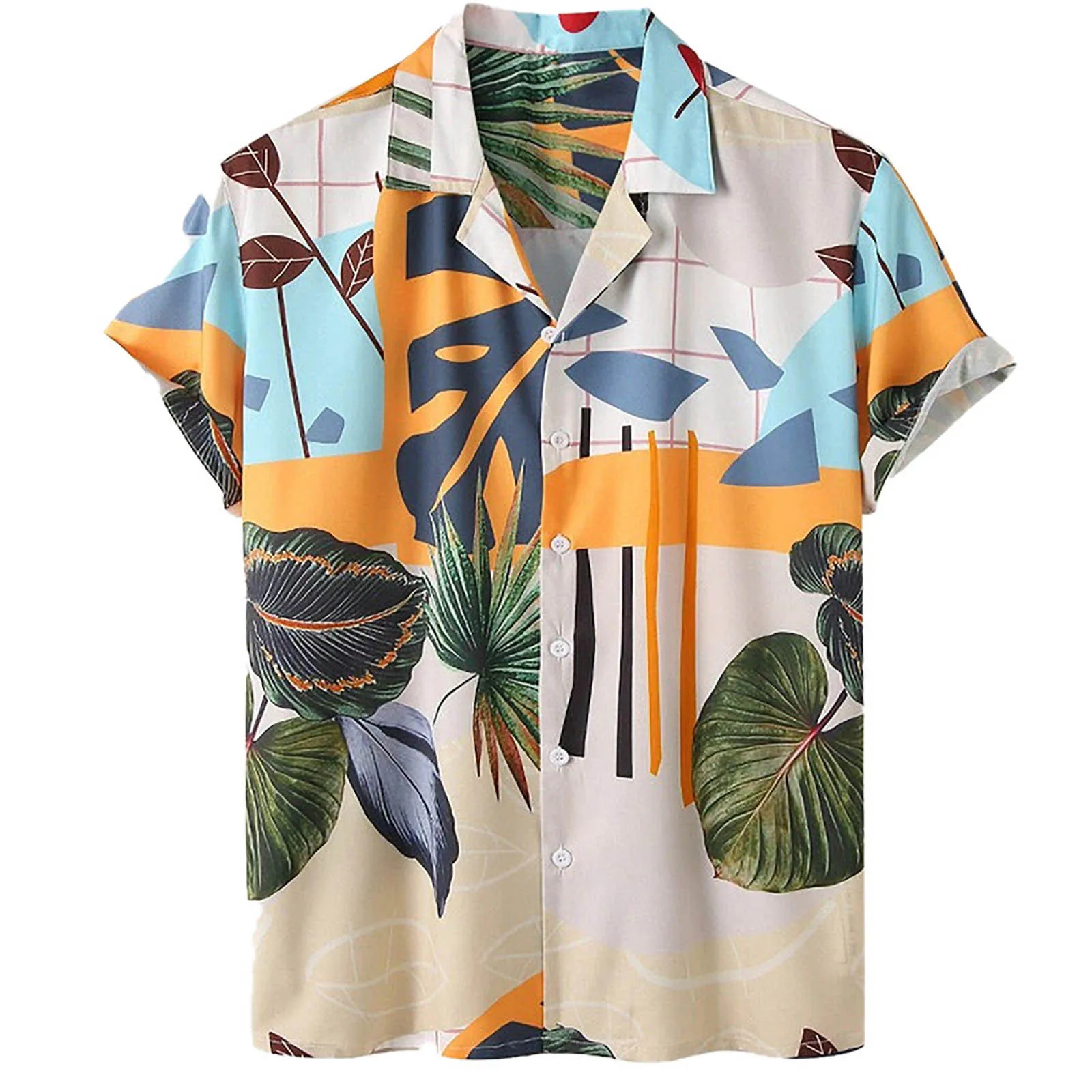 Traje de playa informal Simple para hombre, camisa de manga corta con estampado de hojas de flores y pantalones cortos, traje que se separa para hombre