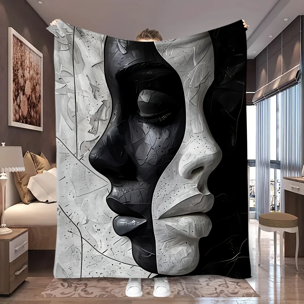 1pc Double Face Stone Sculpture Abstract Print Flannel Blanket, Soft and All-season Usable, Suitable for Blankets, Kid Bed Cover