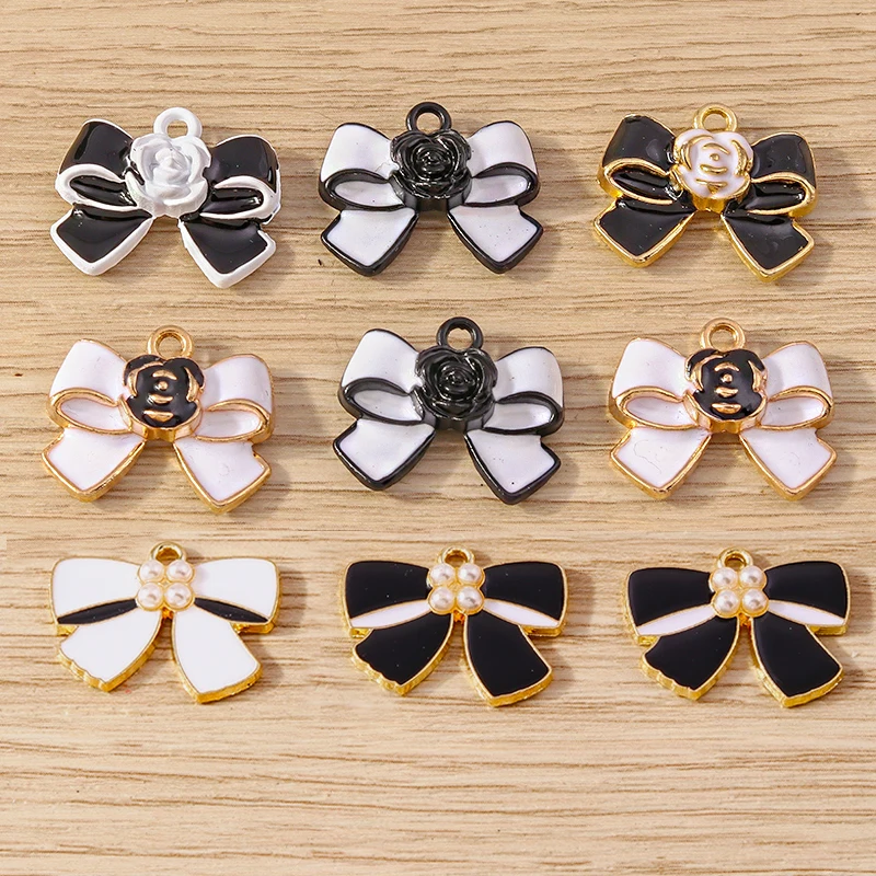 Tusember 10 Stück Emaille-Anhänger, elegante Schleife, Schleife, Charms für Schmuckherstellung, Ohrringe, Halskette, DIY, Armband, Zubehör, Zubehör – Detail 1