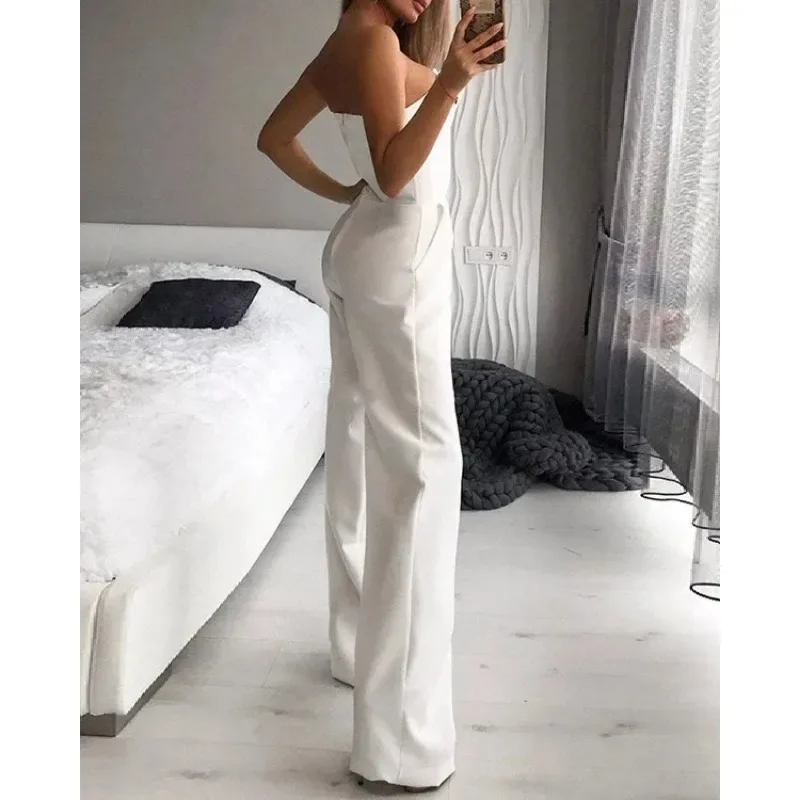 2024 Summer Long Rompers Women Jumpsuit Elegant Strapless Summer Sleeveless Wide Leg Club Party Outfits Work White Overalls