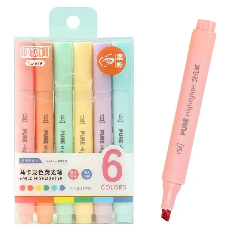 6Pcs/set Pastel Color Macaron Highlighter Pen Marker Pens Fluorescent Pen Drawing Highlighters Cute Stationery School Supplies