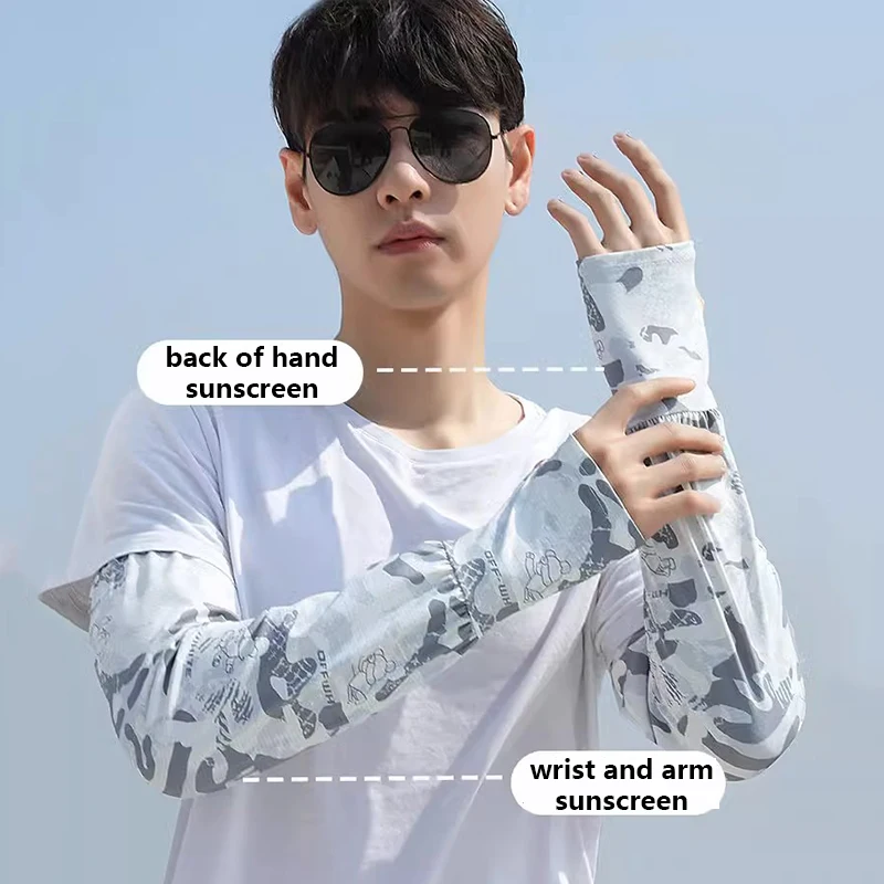 Men's Summer Sunscreen Arm Protection Ice Sleeves for Outdoor Sports Washable Camo Protective Ice Cool Sleeve Cover Sunscreen